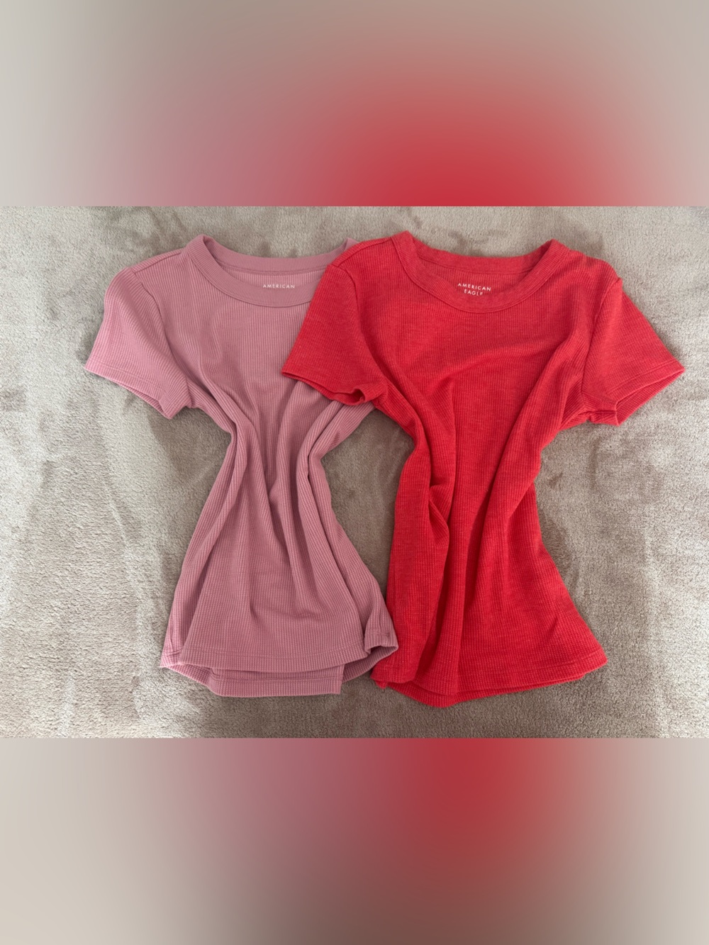American Eagle Outfitters Ribbed Short-Sleeve Tee Duo - Dusty Rose & Red